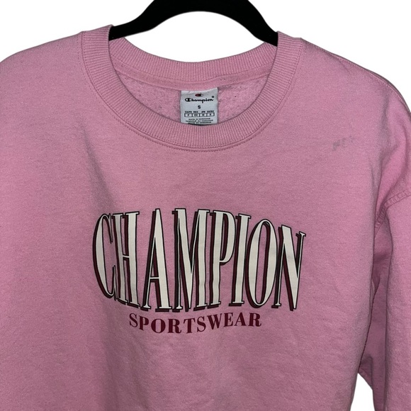 Champion Pink Crewneck Sweatshirt Small Logo Pullover Vintage Y2K Streetwear S - Picture 3 of 5
